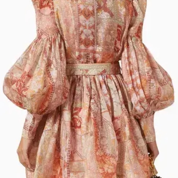 Zimmermann Kaleidoscope Tuxedo Frill Mini Dress Red Swirl Floral - Picture 3 of 5